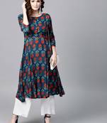 Blue & Red floral print Anarkali