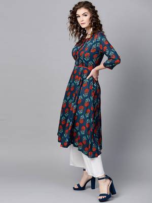 Blue & Red floral print Anarkali 2