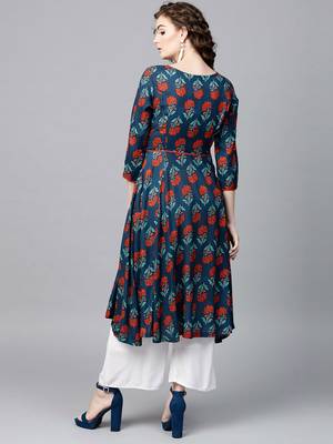 Blue & Red floral print Anarkali 3