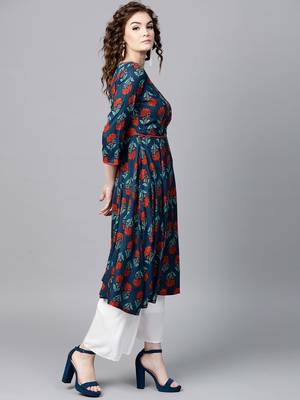 Blue & Red floral print Anarkali 5