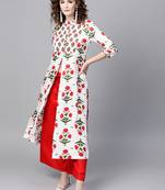 Off-White floral print Front & Side Slit Kurta