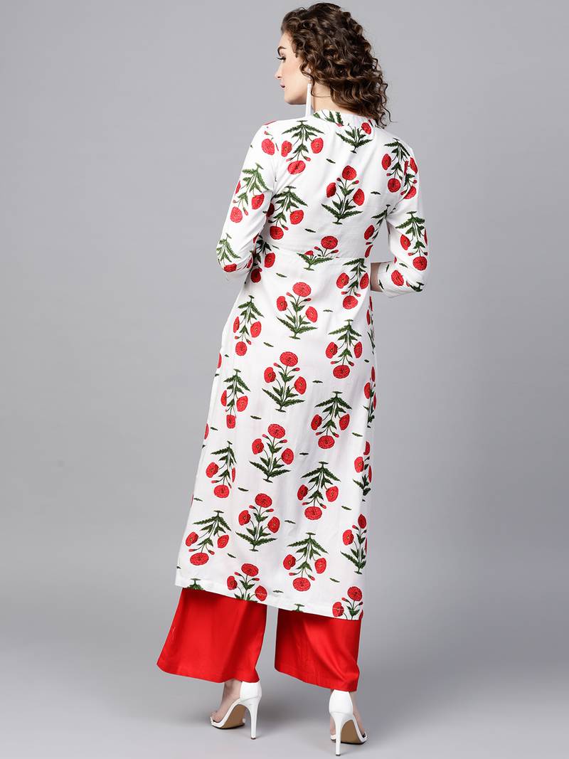 Off-White floral print Front & Side Slit Kurta