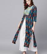 Blue floral print Front & Side Slit Kurta