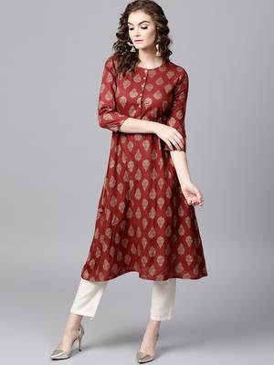 Maroon Foil Side Tie-Up Kurta 1