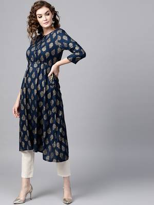 Navy Foil Side Tie-Up Kurta 1