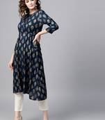 Navy Foil Side Tie-Up Kurta