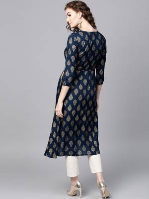 Navy Foil Side Tie-Up Kurta 3
