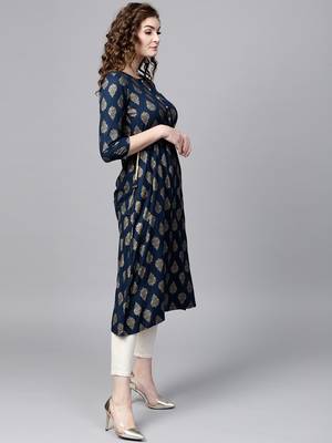 Navy Foil Side Tie-Up Kurta 5