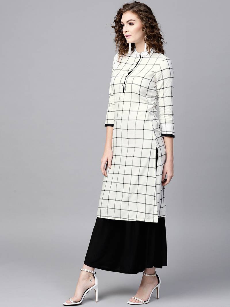 White Check Straight Kurta