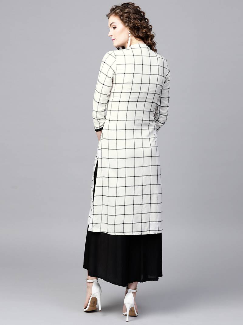 White Check Straight Kurta