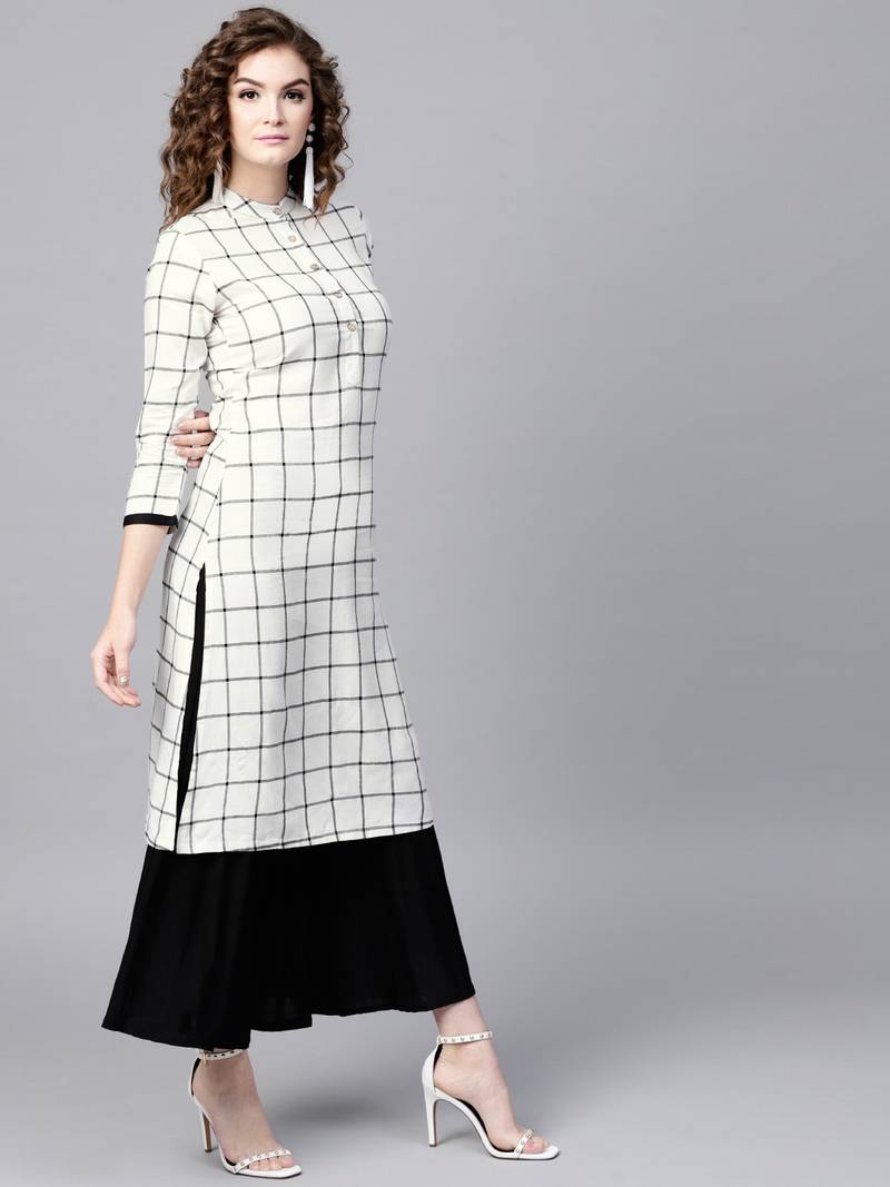 White Check Straight Kurta