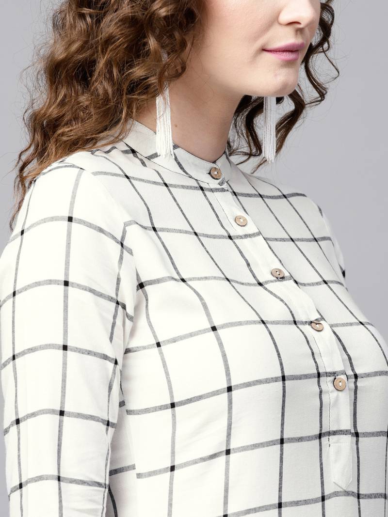 White Check Straight Kurta