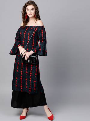 Navy Tie-Dye Off Shoulder Kurta 1