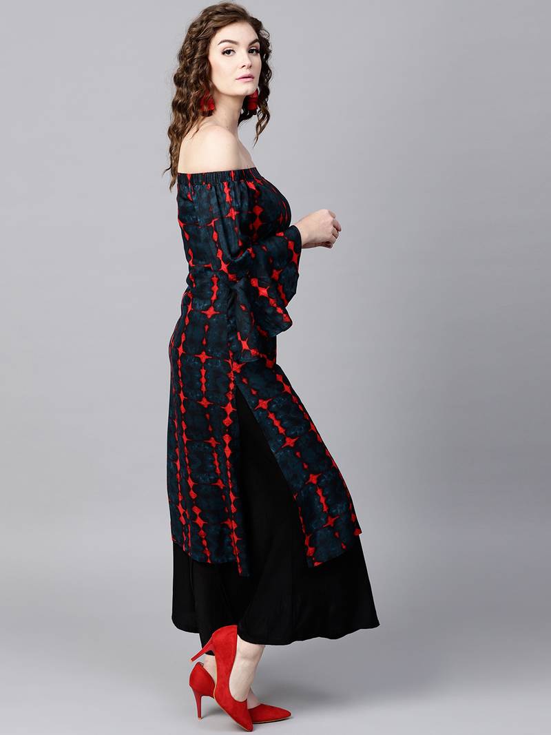 Navy Tie-Dye Off Shoulder Kurta