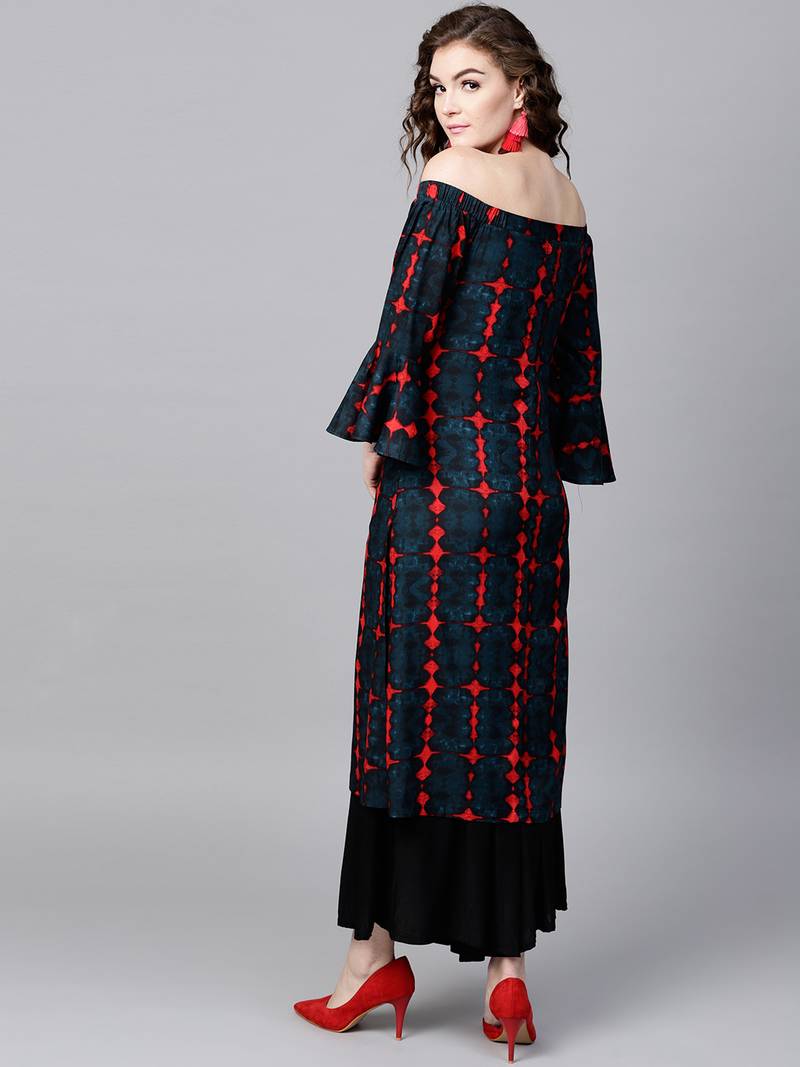 Navy Tie-Dye Off Shoulder Kurta