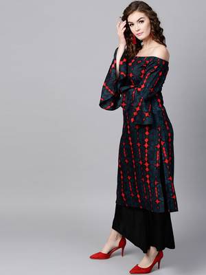Navy Tie-Dye Off Shoulder Kurta 4
