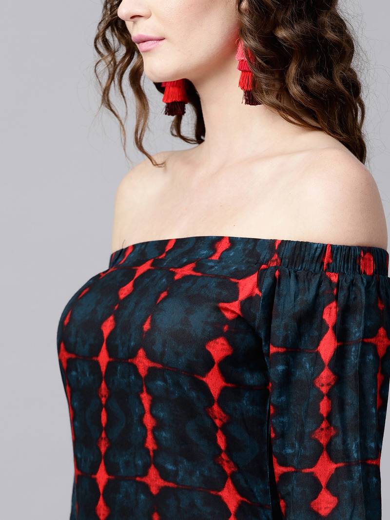 Navy Tie-Dye Off Shoulder Kurta