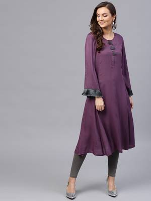 Purple Fringed Sleeves Kurta 1