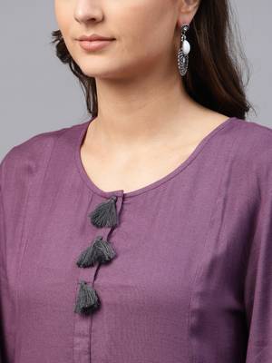Purple Fringed Sleeves Kurta 4
