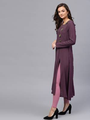 Purple Embroidered Angrakha Kurta 2