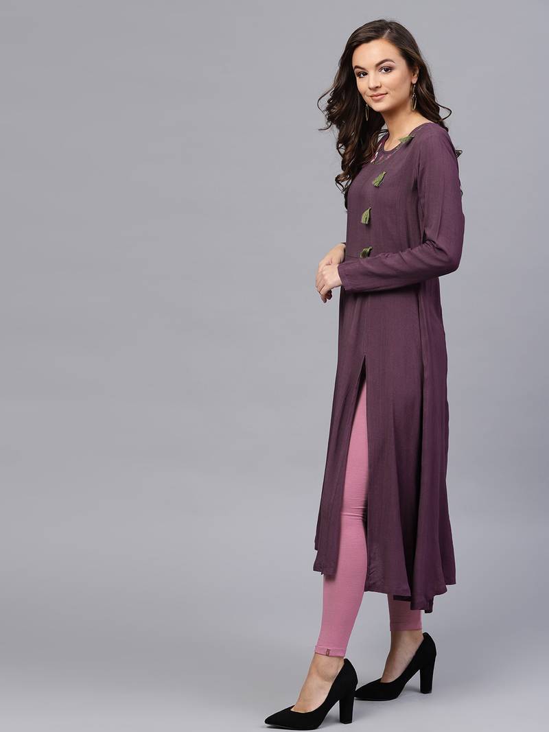 Purple Embroidered Angrakha Kurta