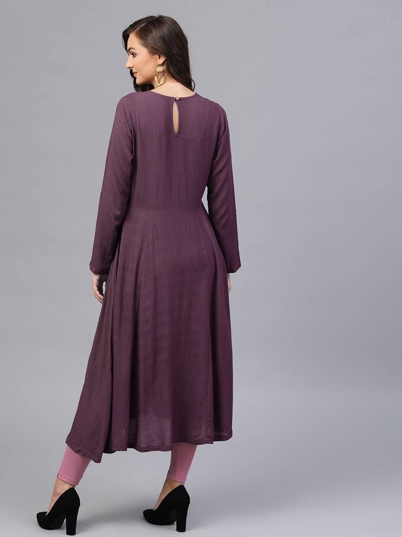 Purple Embroidered Angrakha Kurta