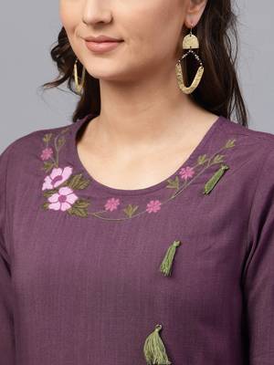 Purple Embroidered Angrakha Kurta 4