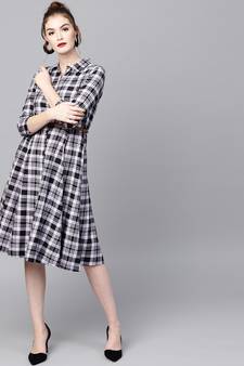Black Check Shirt Ethnic Belted Dress