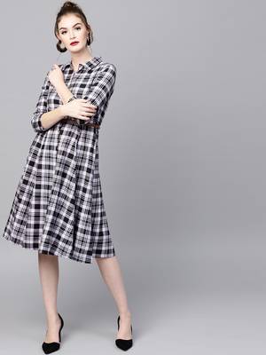 Black Check Shirt Ethnic Belted Dress 1