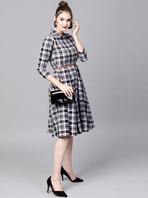 Black Check Shirt Ethnic Belted Dress 2