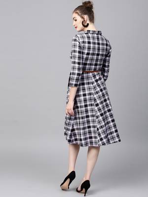 Black Check Shirt Ethnic Belted Dress 3