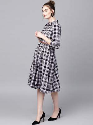 Black Check Shirt Ethnic Belted Dress 4