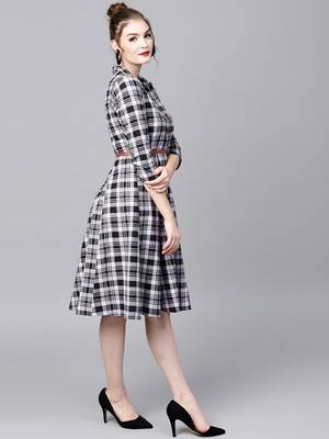 Black Check Shirt Ethnic Belted Dress 5