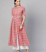 Pink floral print Front Slit Gathered Kurta