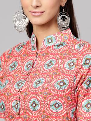 Pink floral print Front Slit Gathered Kurta 2
