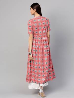 Pink floral print Front Slit Gathered Kurta 5