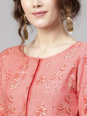 Coral floral print Piping Anarkali 2