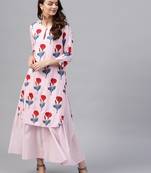 Pink floral_print Flared Layered Maxi
