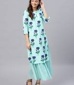 Blue floral_print Flared Layered Maxi