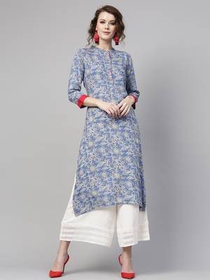 Blue floral print Straight Kurta 1