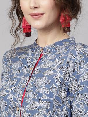 Blue floral print Straight Kurta 2
