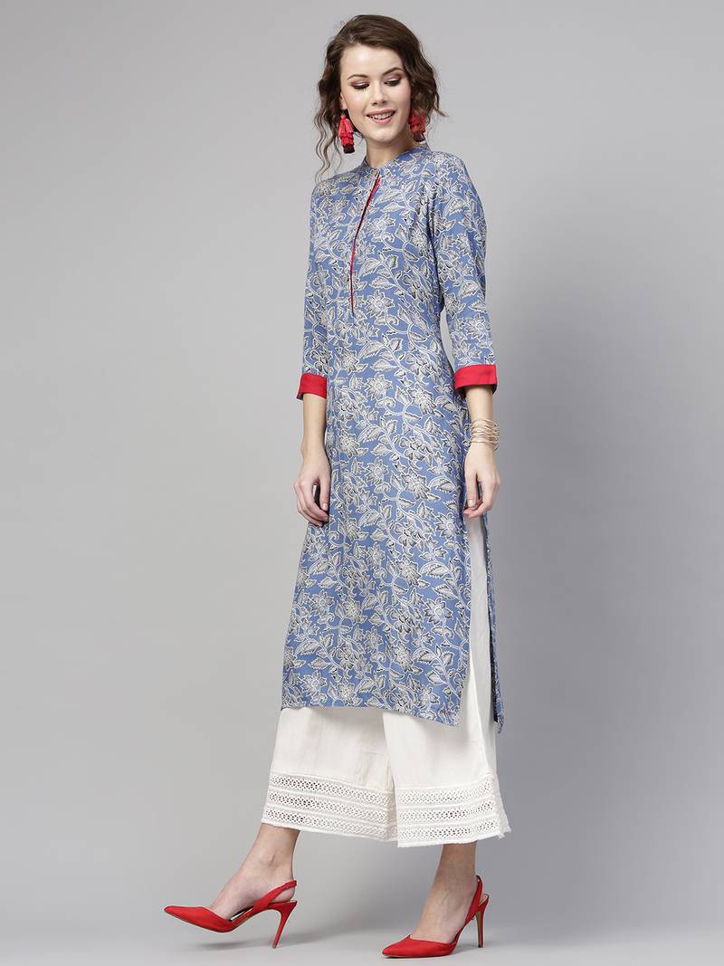 Blue floral print Straight Kurta