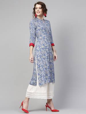 Blue floral print Straight Kurta 4