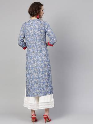 Blue floral print Straight Kurta 5