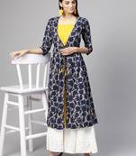 Grey Indigo floral print Mock Shrug Kurta