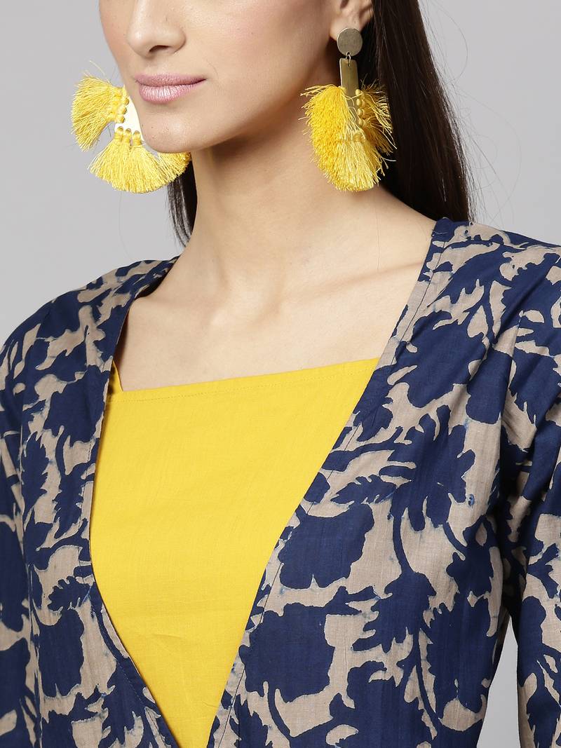 Grey Indigo floral print Mock Shrug Kurta