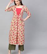 Beige Pink floral print Mock Shrug Kurta
