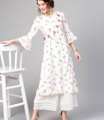 White floral print Front Tassel Kurta