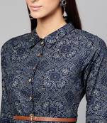 Indigo Geo Print Belted Shirt Dress