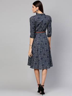 Indigo Geo Print Belted Shirt Dress 4